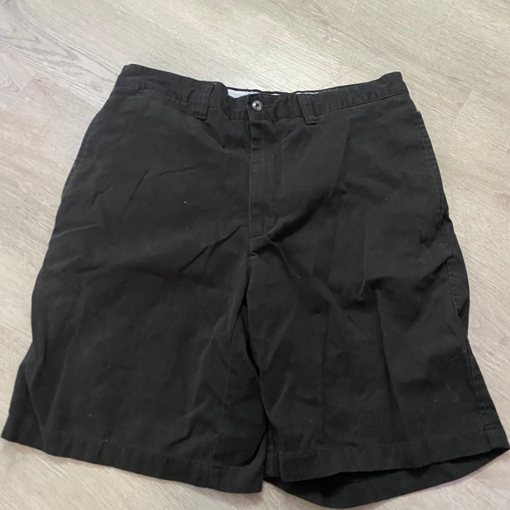 Club Room Chino Shorts Mens 32 Black Cotton Flat Front Casual Classic Short